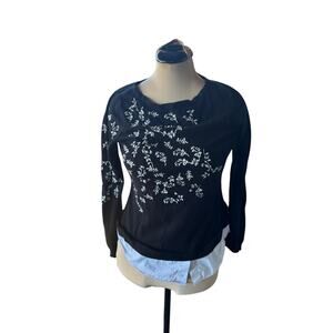 Charter Club Black Sweater Sz. S -Stetch, Knit, Office Goth, Embroidery, Preppy